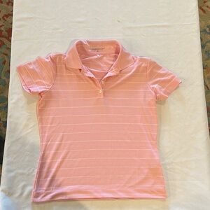 Nike Golf Dri Fit Women Stripe striped Polo Shirt‎ medium 369453 Pink EUC